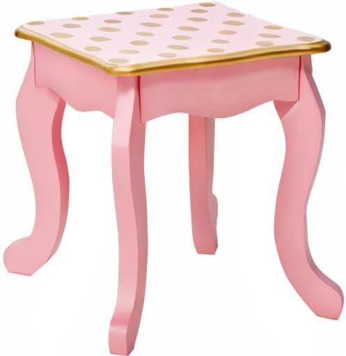 Teamson Kids Pretend Play Kids Vanity, Table & Chair Vanity Set with Mirror, Girls Makeup Dressing Table with Storage Drawer & Polka Dot Print, Gisele Collection, Pink/Gold