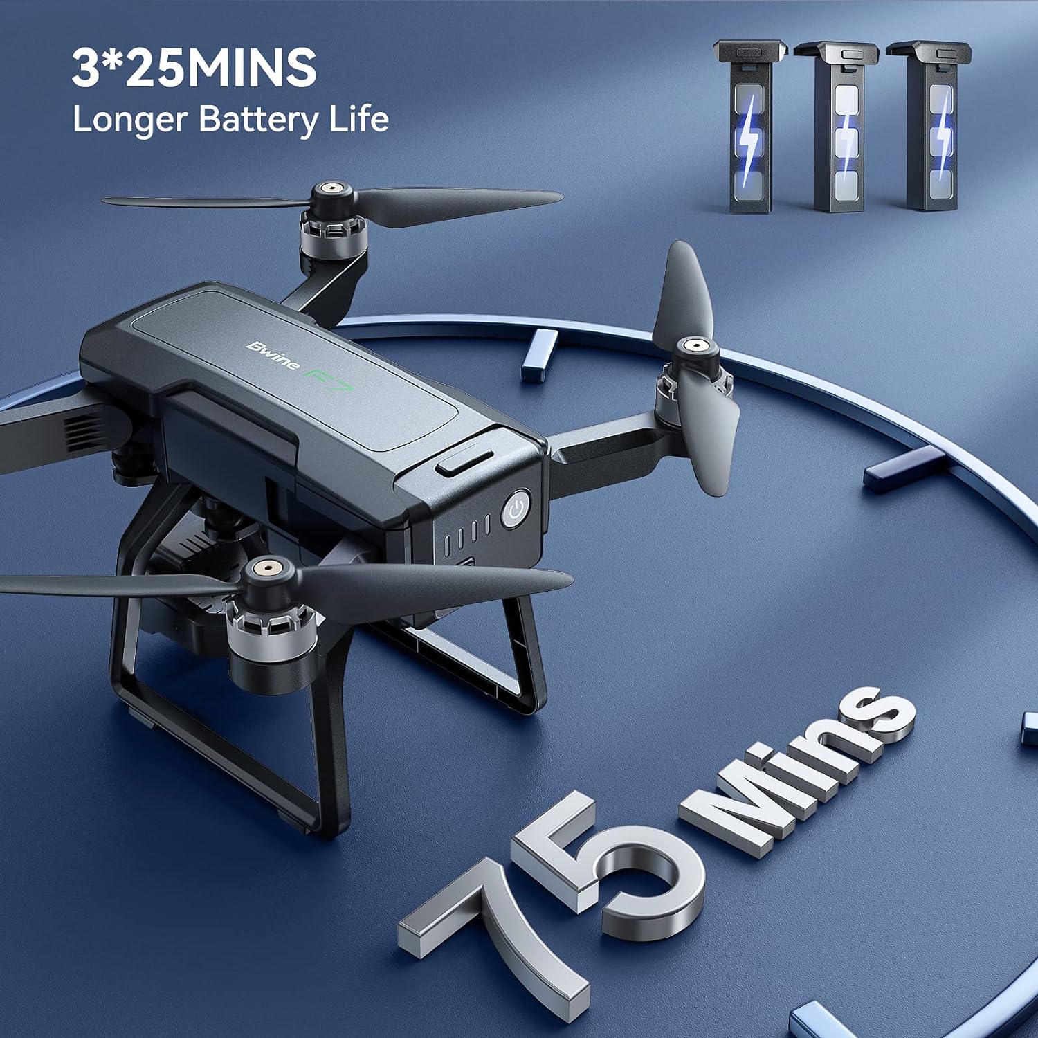 Bwine Drones GPS F7 con cámara para adultos visión nocturna 4K, cardán de 3 aix, alcance de 2 millas, 75 minutos de tiempo de vuelo profesional con 3 baterías, retorno automático+sígueme, volar