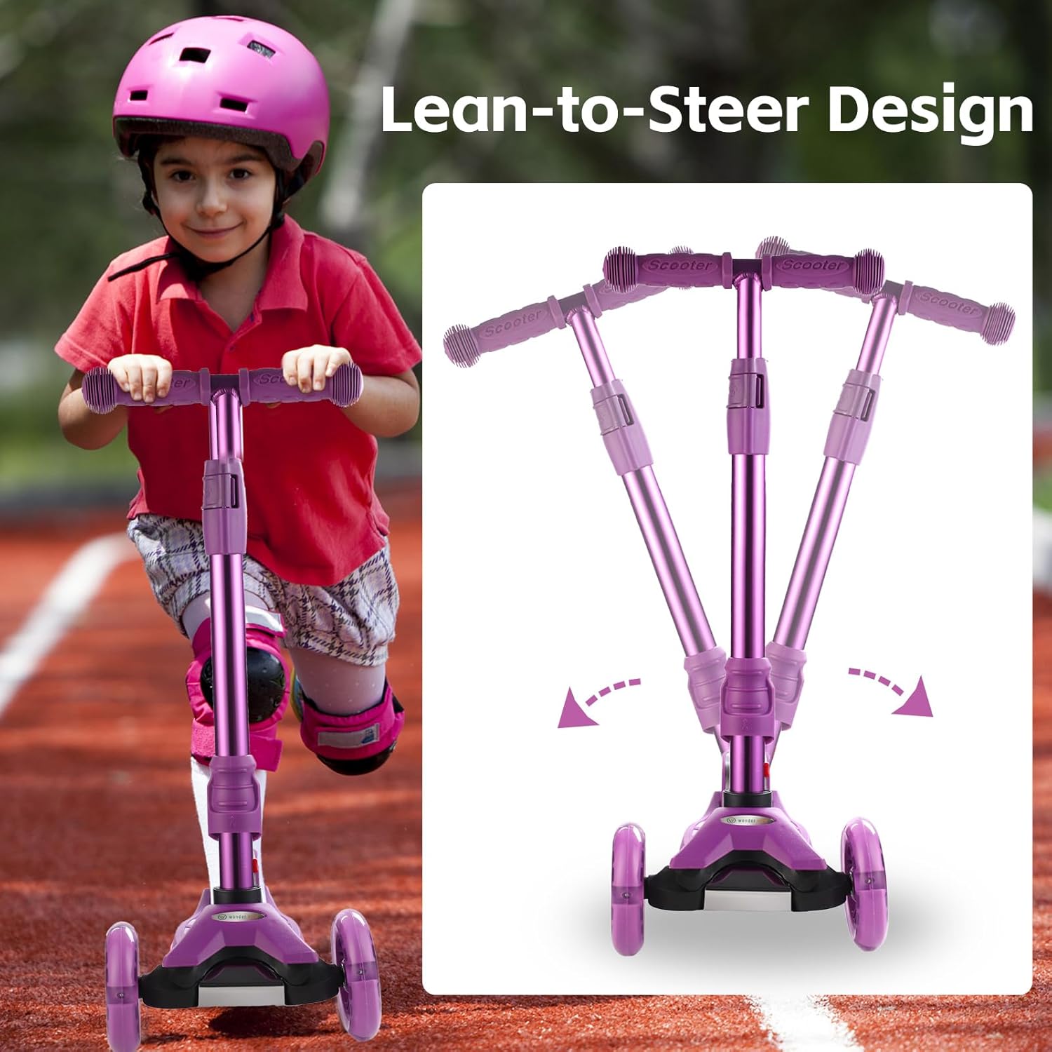 3 Wheel Scooter for Kids Ages 6-12,Kids Scooter with Light Up Wheels, Sturdy Deck Design, and 4 Height Adjustable Suitable for Kids Ages 3-12