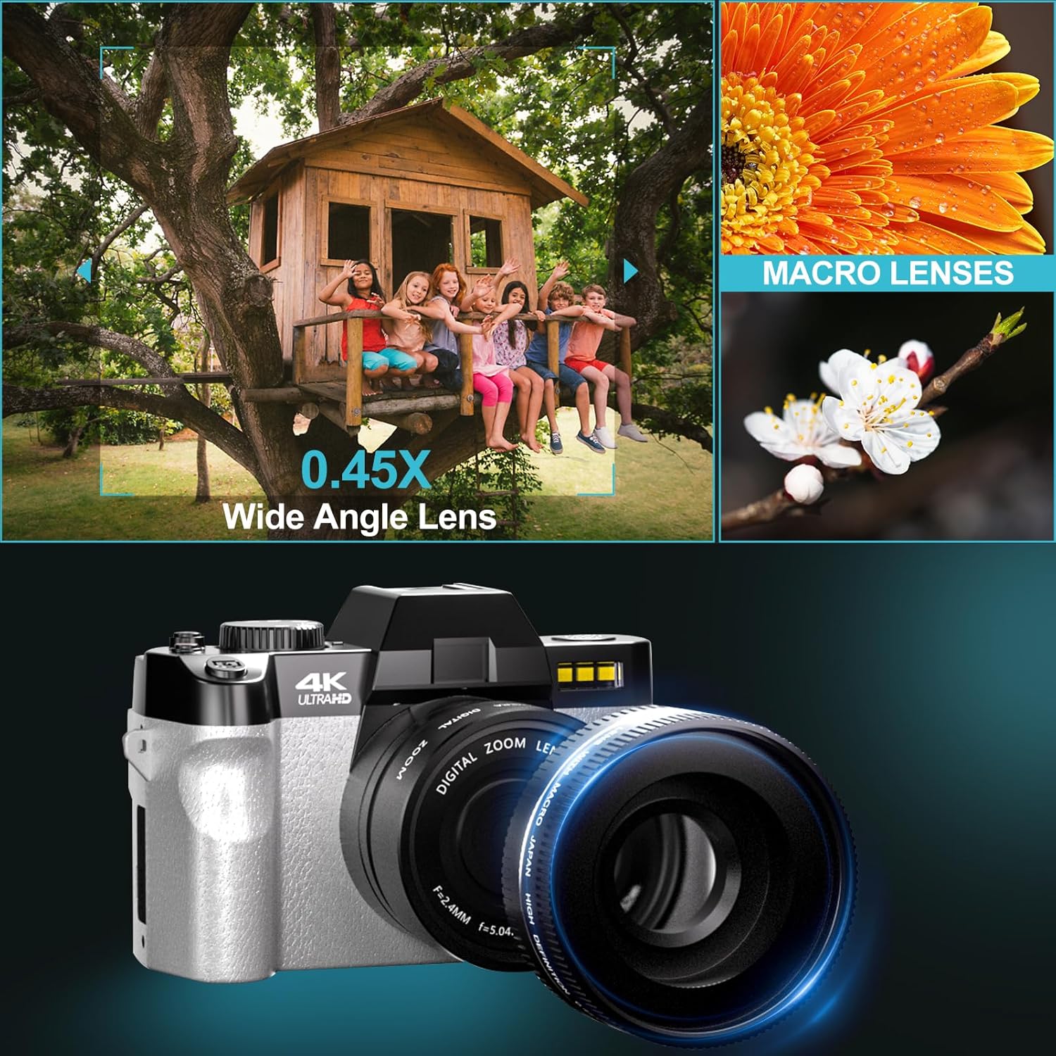 G-Anica Digital Camera, 48MP Cameras for Photography with WiFi & App Control, 4K Vlogging Camera for YouTube,Compact Camera,Perfect for Entry-Level Users and Beginners with Macro&Wide Lens-32GB Card