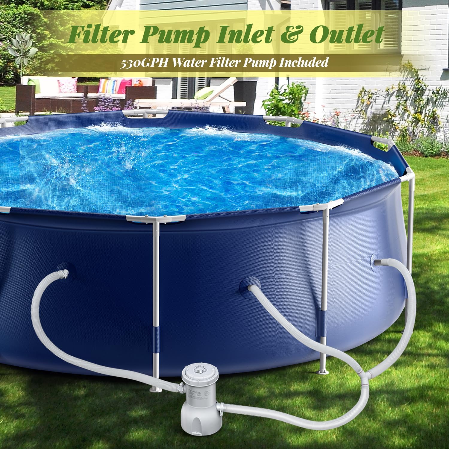 Cool Round Framed Swimming Pool 10' X 30 Round Pool Above Ground Sturdy Steel Frame Above Ground Pool Set with 530 GPH Filter Pump and Secure Pool Cover for Backyard