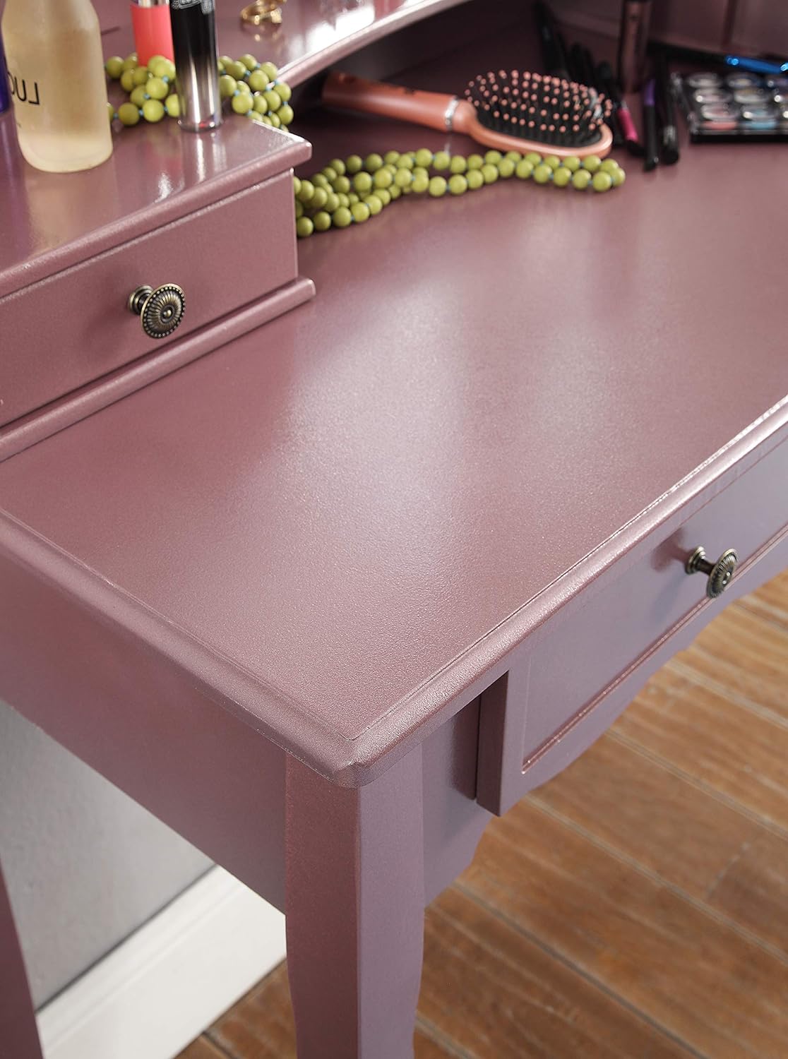 Roundhill Furniture Sanlo Wooden Vanity | Make Up Table and Stool Set | White