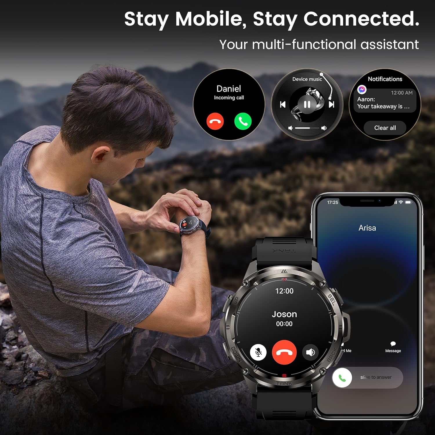 AMAZTIM GPS Smart Watch for Men, 6 Satellite Positioning, Compass, Stainless Steel Body, 50M Waterproof, 480mAh Extra-Large Battery, Answer/Make Call, 1.43 AMOLED Screen, Compatible for Android iOS