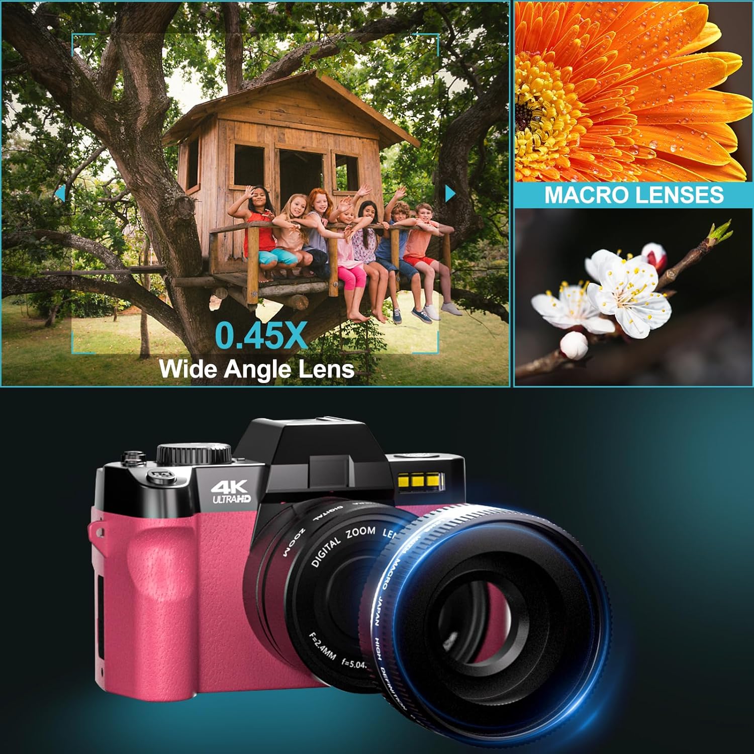 G-Anica Digital Camera, 48MP Cameras for Photography with WiFi & App Control, 4K Vlogging Camera for YouTube,Compact Camera,Perfect for Entry-Level Users and Beginners with Macro&Wide Lens-32GB Card