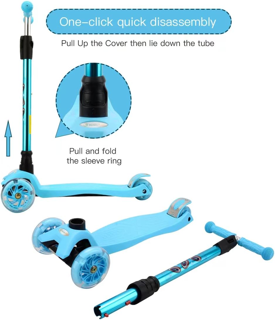 3 Wheel Scooter for Kids Ages 6-12,Kids Scooter with Light Up Wheels, Sturdy Deck Design, and 4 Height Adjustable Suitable for Kids Ages 3-12