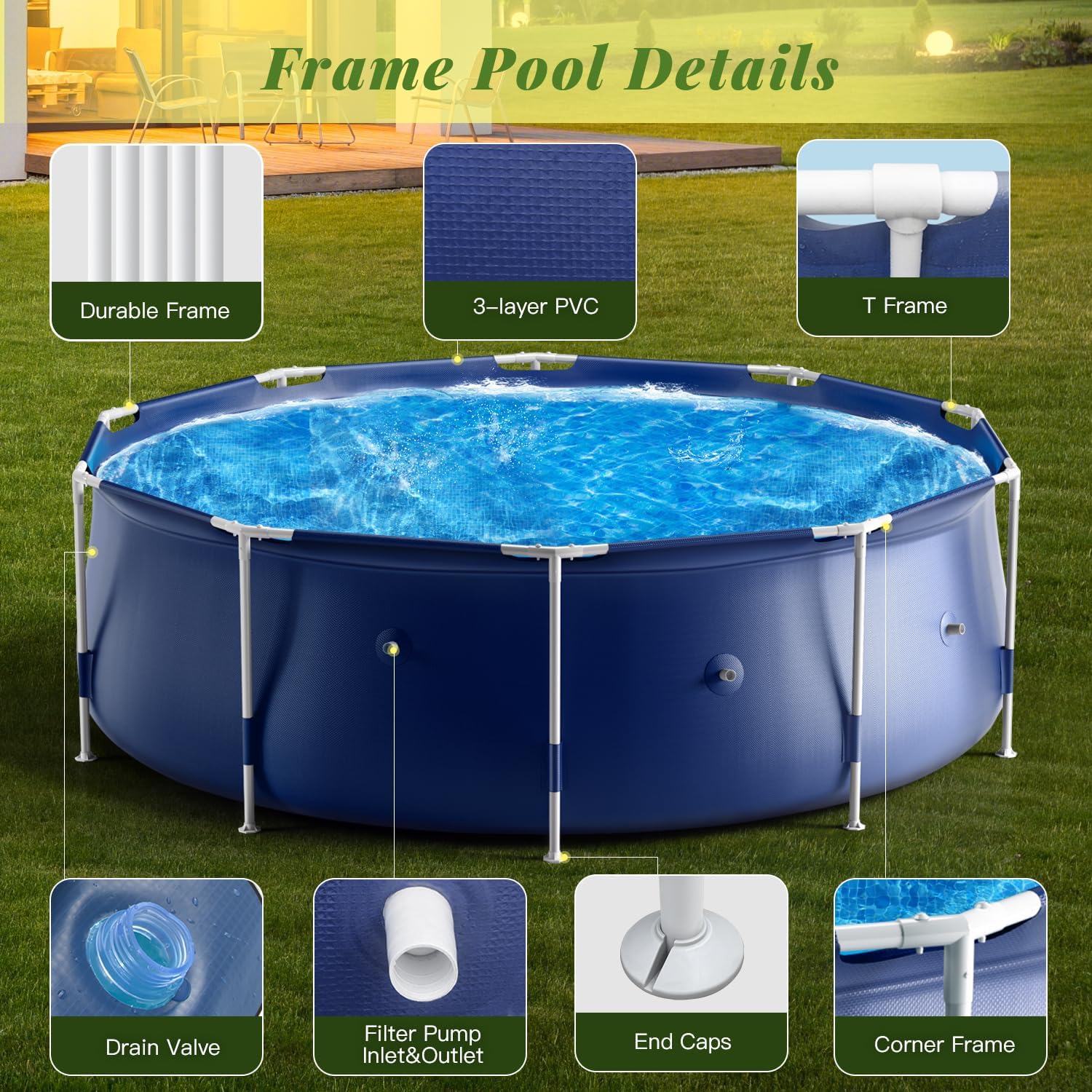 Cool Round Framed Swimming Pool 10' X 30 Round Pool Above Ground Sturdy Steel Frame Above Ground Pool Set with 530 GPH Filter Pump and Secure Pool Cover for Backyard