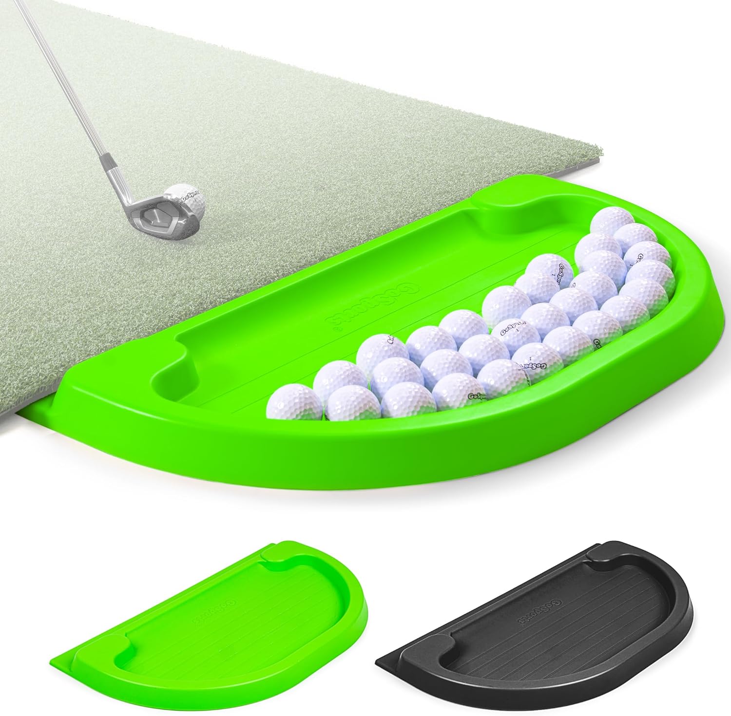 GoSports All-Weather Golf Ball Tray - 70 Ball Capacity - Compatible with All Hitting Mats - Black or Green