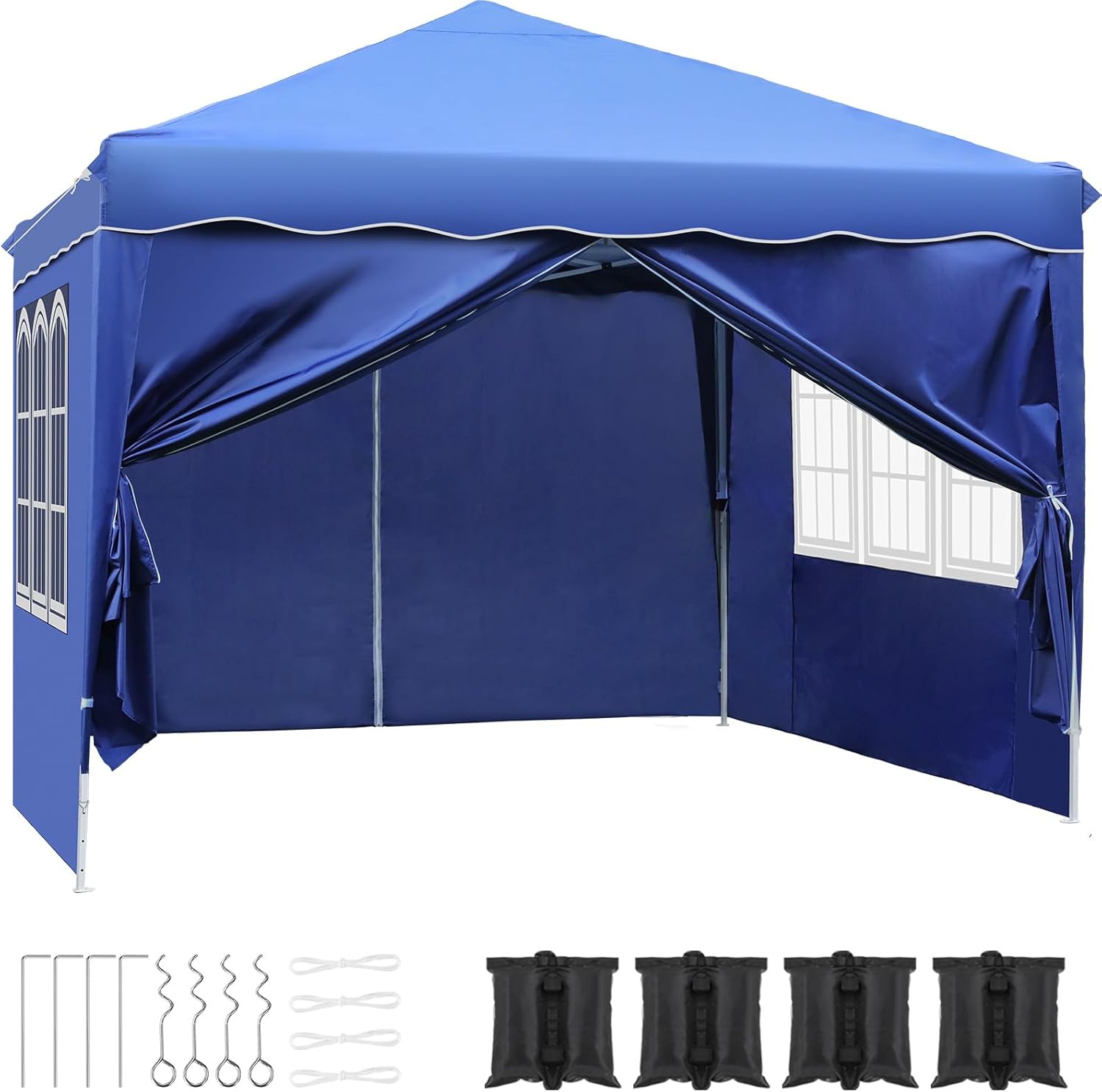 Gazebo 3 x 3, Waterproof Stable Winter Resistant Folding Tent Garden Tent Party Tent Pop-up Tent Folding Tent with 4 Side Walls UV Protection Over 50 for Camping (Gray)