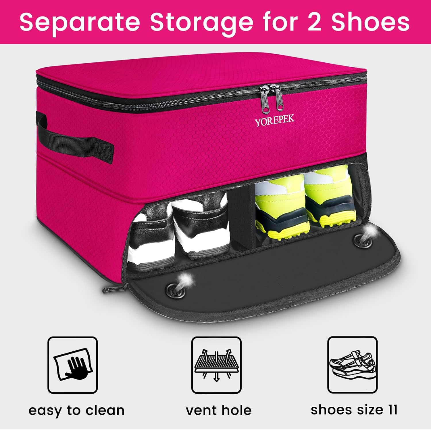 YOREPEK 2 Layer Golf Trunk Organizer, Waterproof Car Golf Locker with Separate Ventilated Compartment for 2 Pair Shoes, Golf Trunk Storage for Balls, Tees, Clothes, Gloves, Accessories, Golf Gifts