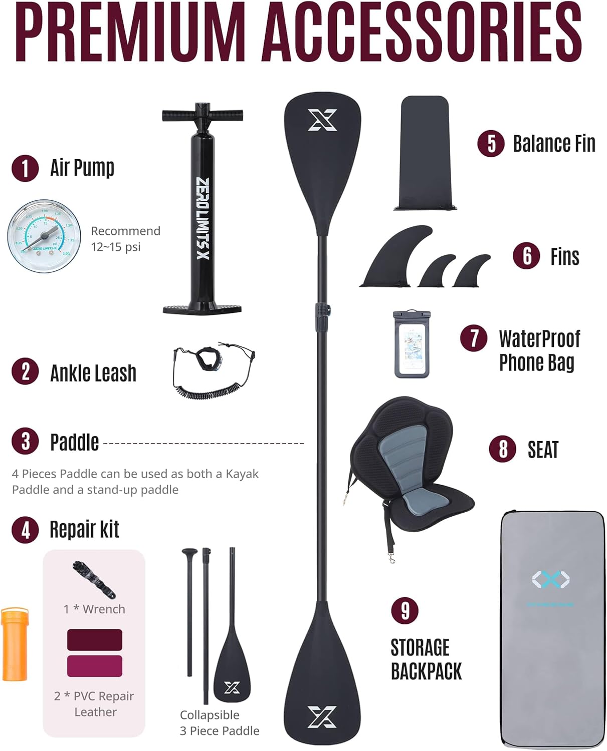 ZLX Super Wide 11'6 x 35 Inflatable Stand Up Paddle Board with Hand Pump for Adults & Youth - Super Stable Fins Design, Non-Slip Deck, Adjustable Paddle, Safety Leash, and Carry Bag