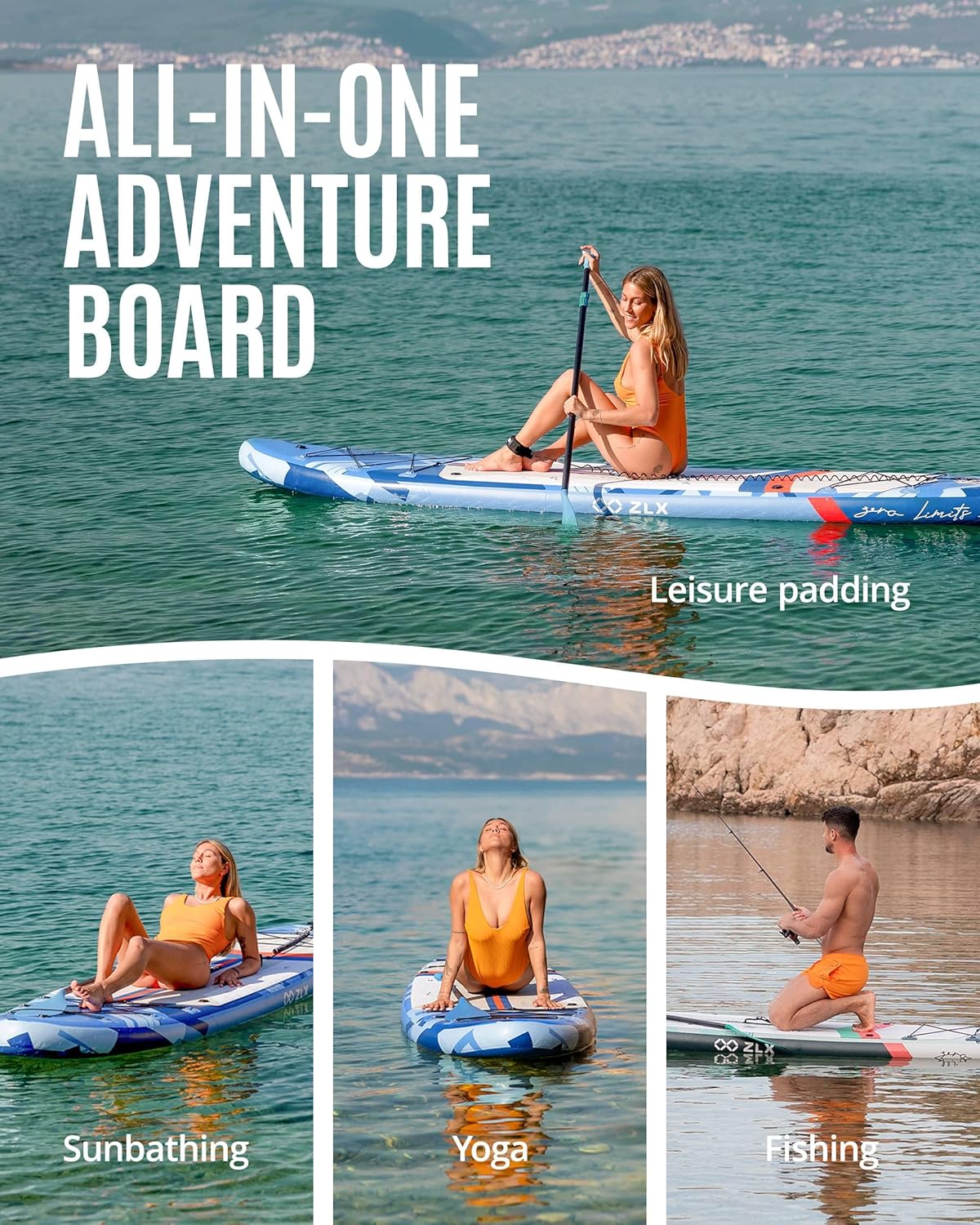 ZLX Super Wide 11'6 x 35 Inflatable Stand Up Paddle Board with Hand Pump for Adults & Youth - Super Stable Fins Design, Non-Slip Deck, Adjustable Paddle, Safety Leash, and Carry Bag