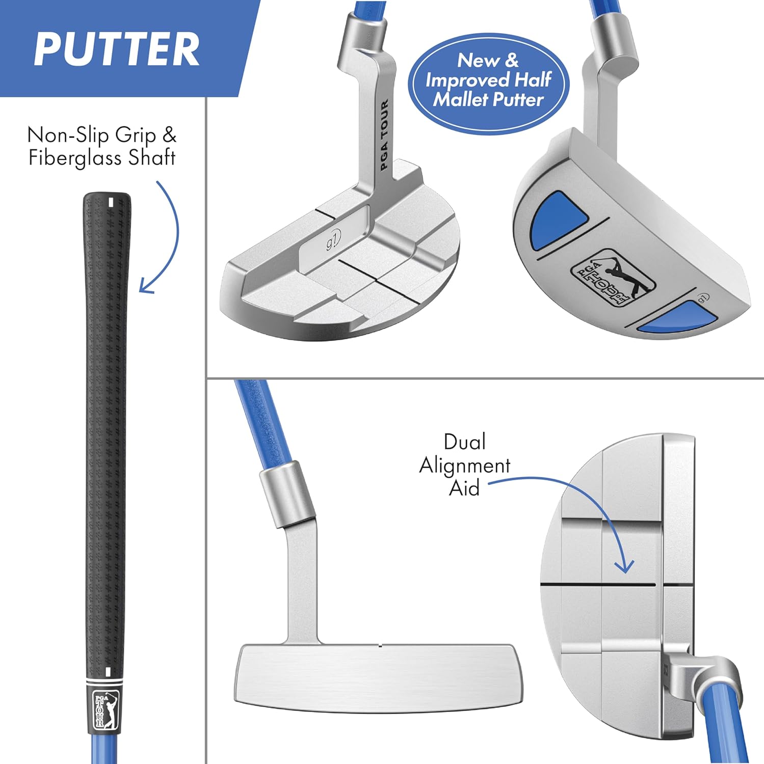 PGA Tour G1 Series Blue Kids Golf Club Set | Right and Left Handed Options | Golf Clubs and Sets for Height 4'8-5'2 | Complete Golf Club Sets w/a Golf Driver, Putter & Golf Bag