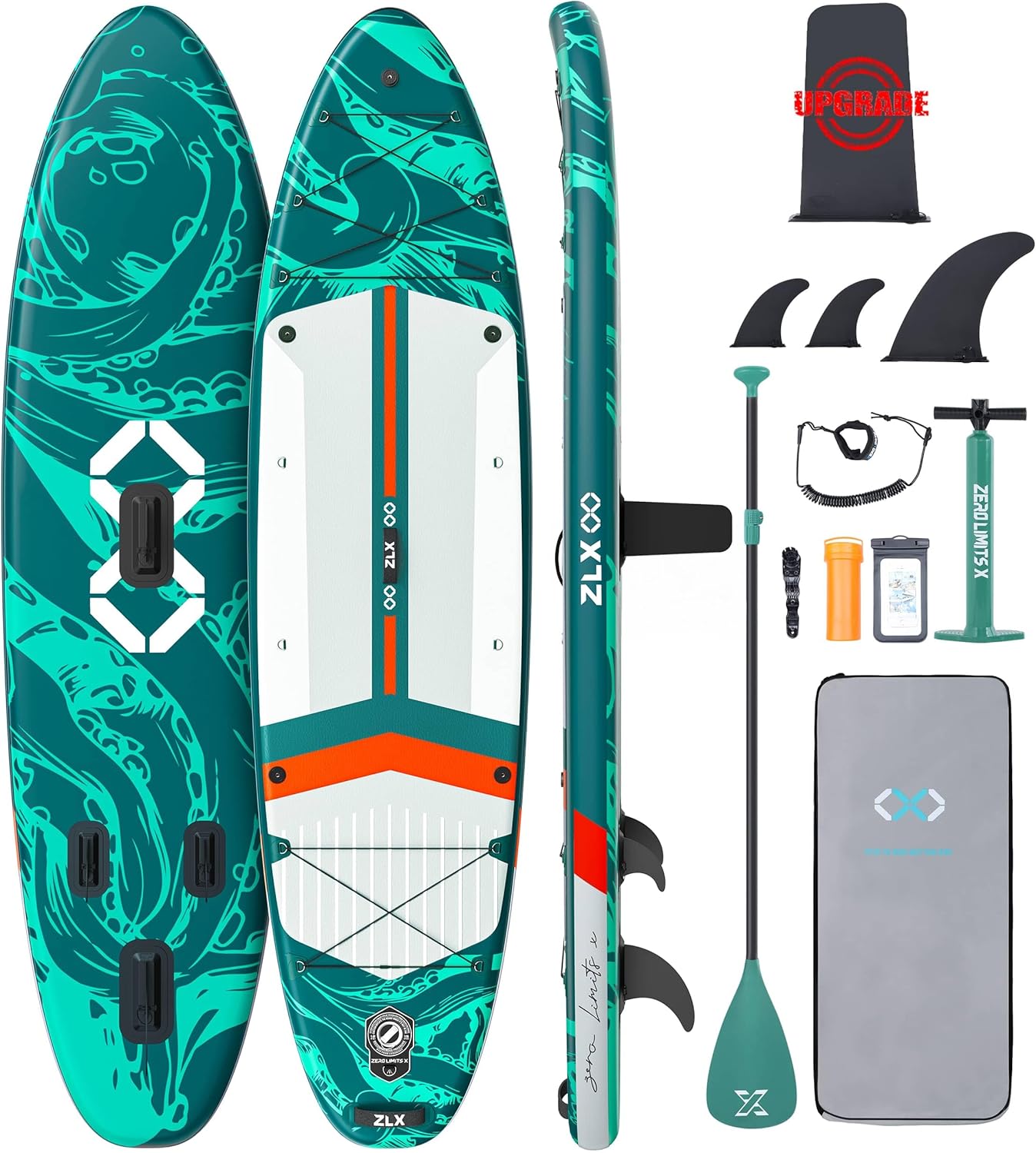 ZLX Super Wide 11'6 x 35 Inflatable Stand Up Paddle Board with Hand Pump for Adults & Youth - Super Stable Fins Design, Non-Slip Deck, Adjustable Paddle, Safety Leash, and Carry Bag