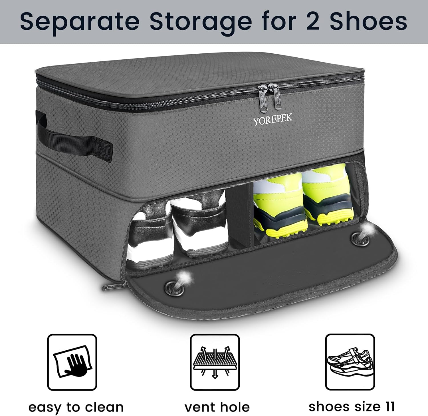 YOREPEK 2 Layer Golf Trunk Organizer, Waterproof Car Golf Locker with Separate Ventilated Compartment for 2 Pair Shoes, Golf Trunk Storage for Balls, Tees, Clothes, Gloves, Accessories, Golf Gifts