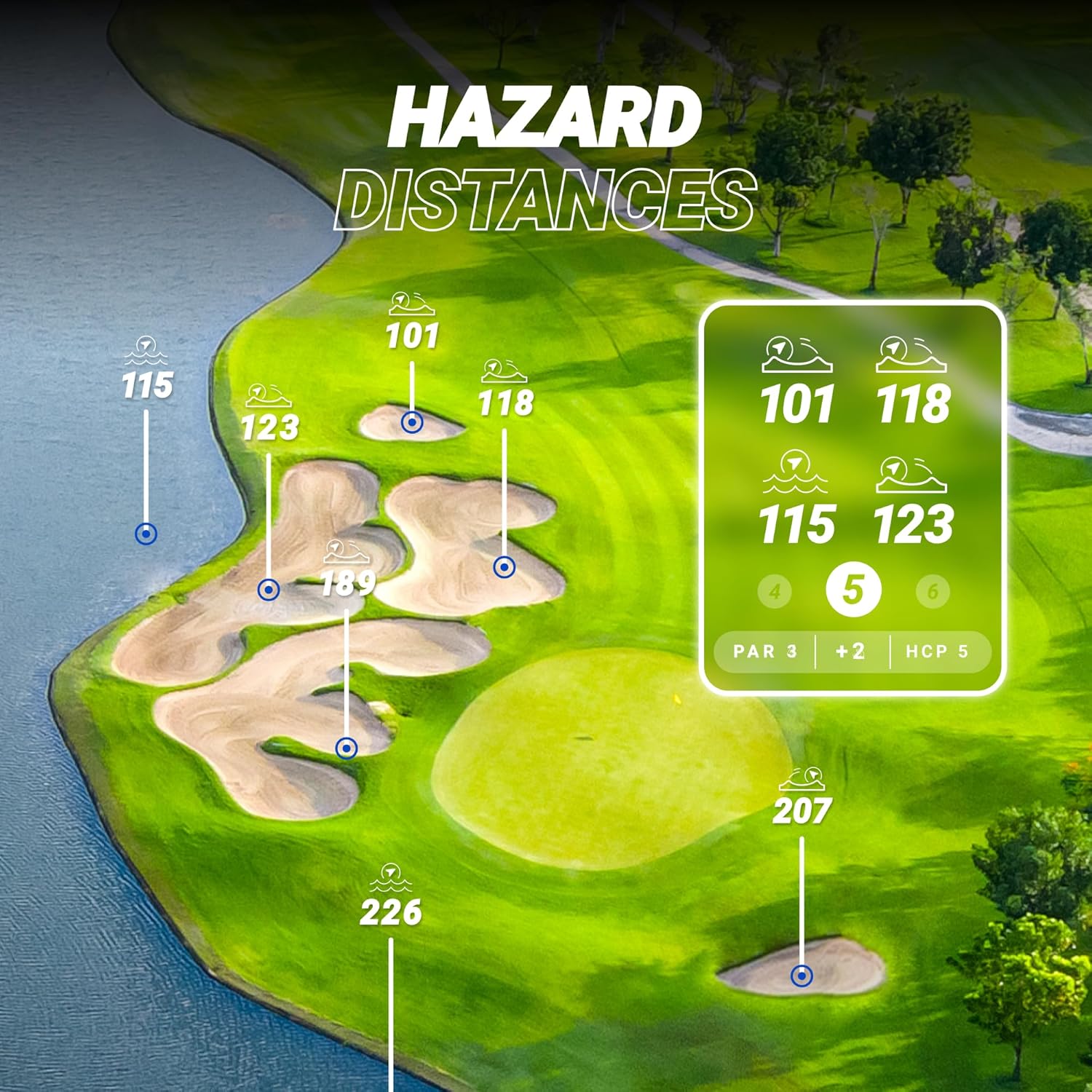 Blue Tees Golf Player+ GPS Speaker with Touch Screen Display, 10+ Hours Battery, 40,000+ Courses, Visual + Audible Distance, Hazard Distance - IPX7 Waterproof (Navy)