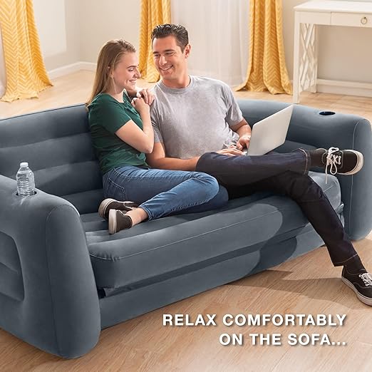 Intex 68575EP Inflatable Corner Sofa: L-Shaped – Indoor Use – 2-in-1 Valve – 880lb Weight Capacity – 101” x 80” x 30”