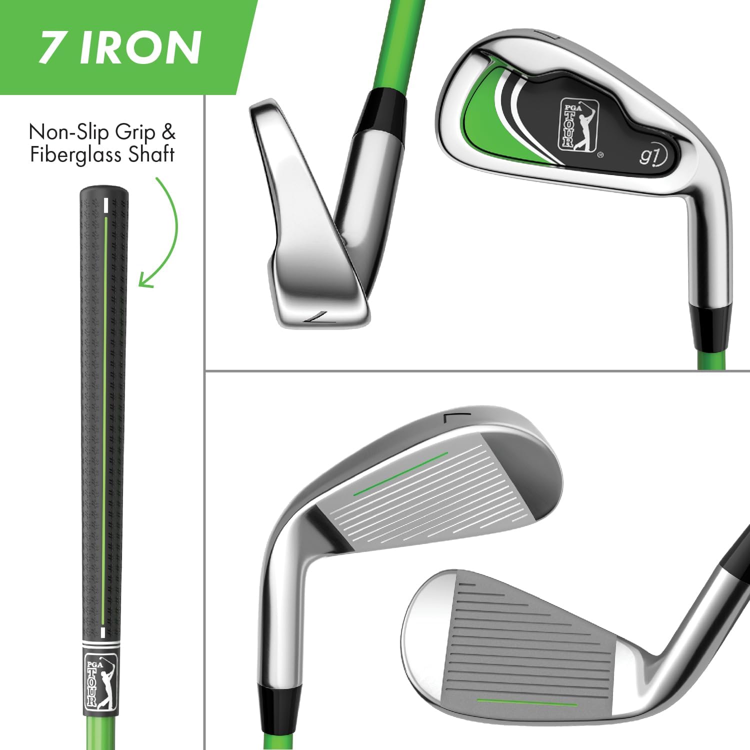 PGA Tour G1 Series Kids Green Golf Club Set with 3 Clubs, Golf Bag & 5 Total Pieces | Golf Clubs and Sets for Heights 3'6 - 4'1 | Complete Golf Club Sets | Young Men & Women Golf Clubs Ages 3-5