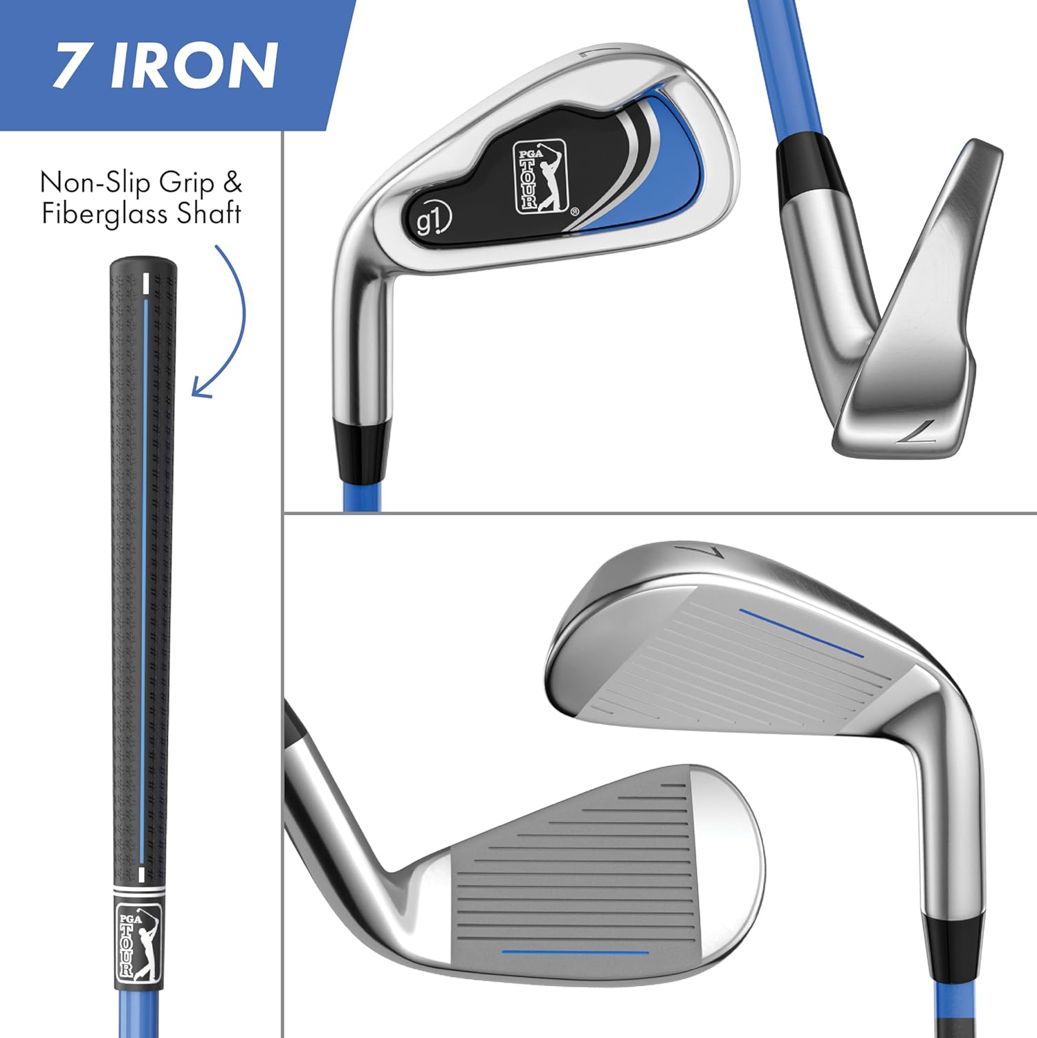 PGA Tour G1 Series Blue Kids Golf Club Set | Right and Left Handed Options | Golf Clubs and Sets for Height 4'8-5'2 | Complete Golf Club Sets w/a Golf Driver, Putter & Golf Bag