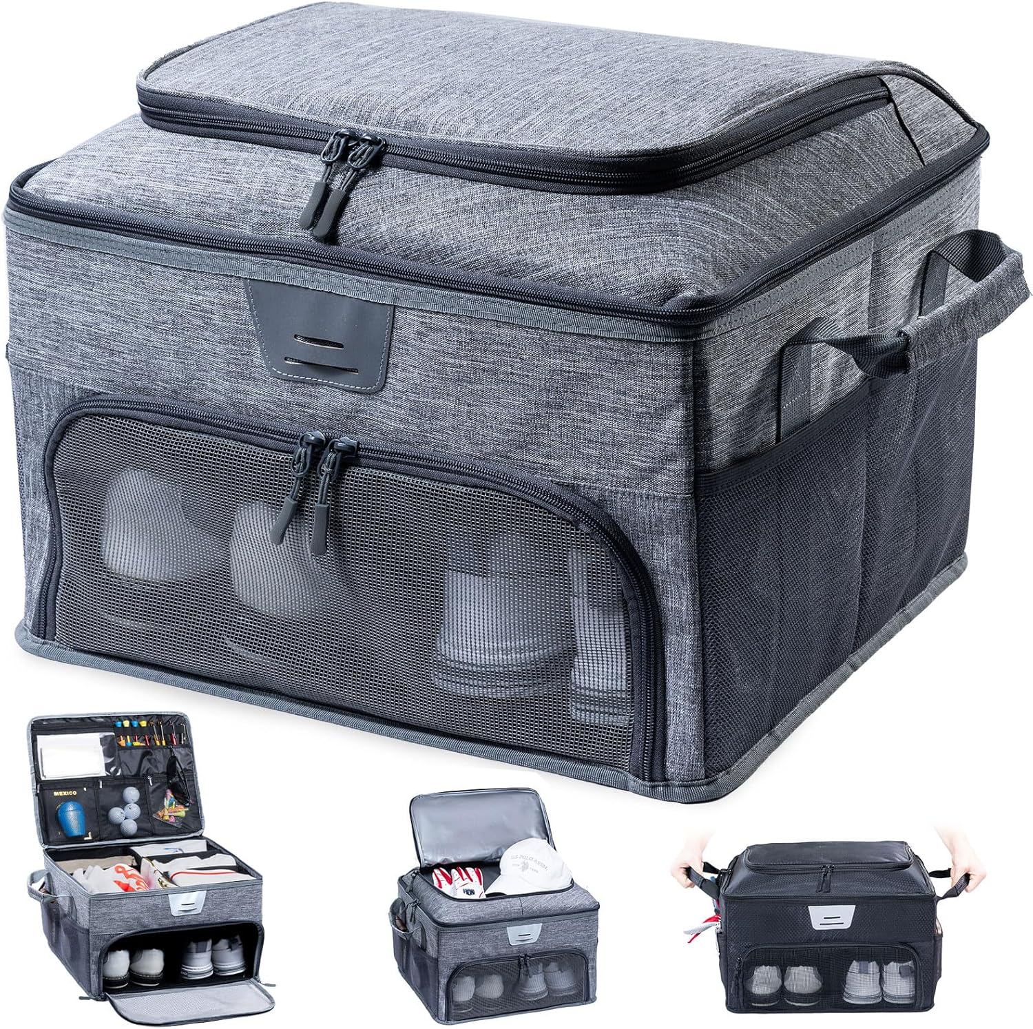 VIGEGARI Upgraded Golf Trunk Organizer Storage with Separate Compartment for 2 Pair Shoes Up to US Mens 16, Golf Car Locker Organizer for Golf Balls, Golf Gloves, Golf Accesories for Men, Golf Gifts