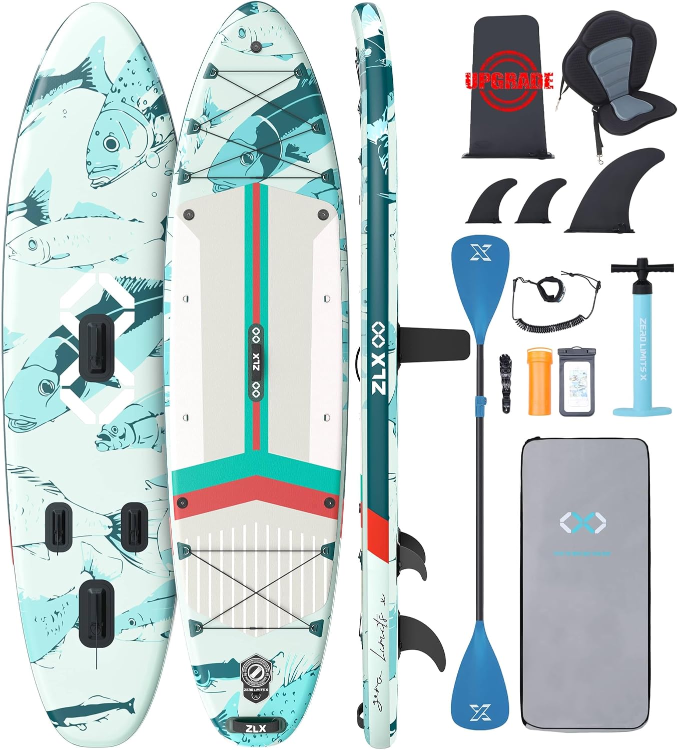 ZLX Super Wide 11'6 x 35 Inflatable Stand Up Paddle Board with Hand Pump for Adults & Youth - Super Stable Fins Design, Non-Slip Deck, Adjustable Paddle, Safety Leash, and Carry Bag