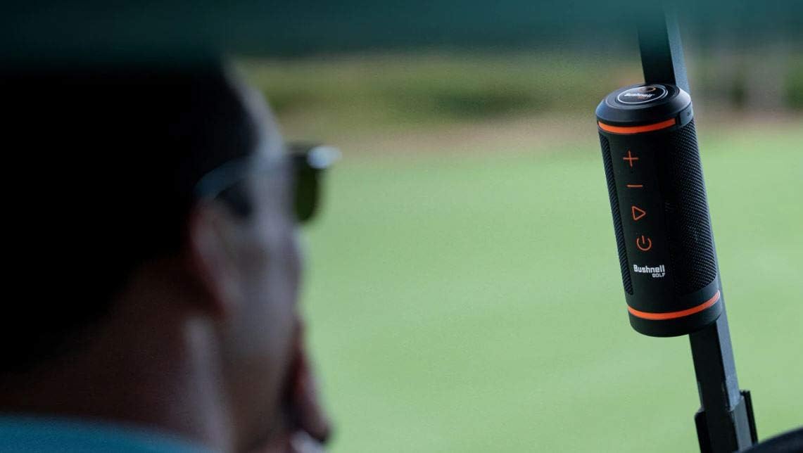 Bushnell Wingman 2 Golf Speaker with GPS (2024) | Remote Controlled Voice GPS Distances, Music, 40,000+ Courses, BITE Magnetic Cart Mount - Bundle with PlayBetter Protective Wingman Pouch