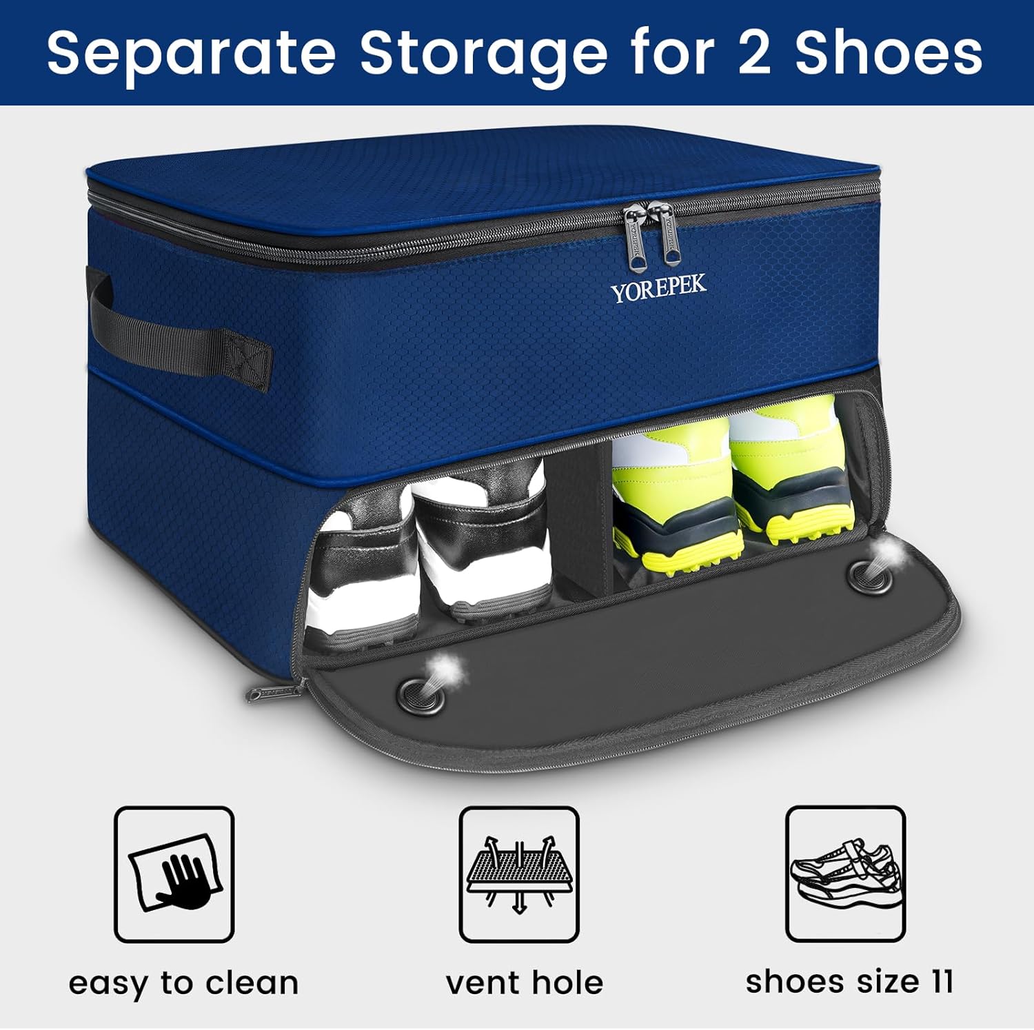 YOREPEK 2 Layer Golf Trunk Organizer, Waterproof Car Golf Locker with Separate Ventilated Compartment for 2 Pair Shoes, Golf Trunk Storage for Balls, Tees, Clothes, Gloves, Accessories, Golf Gifts