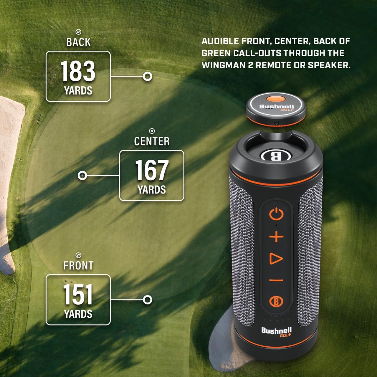 Bushnell Wingman 2 Golf Speaker with GPS (2024) | Remote Controlled Voice GPS Distances, Music, 40,000+ Courses, BITE Magnetic Cart Mount - Bundle with PlayBetter Protective Wingman Pouch