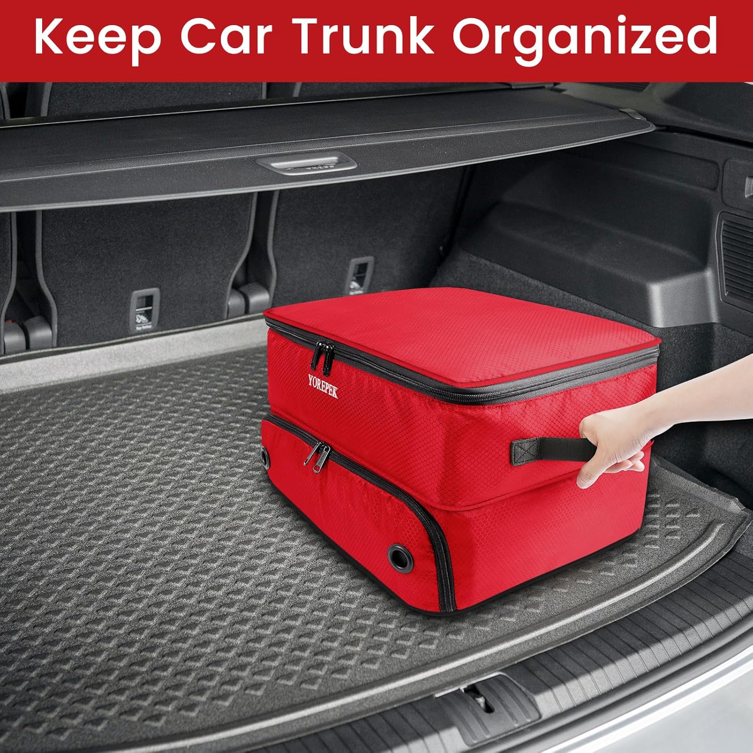 YOREPEK 2 Layer Golf Trunk Organizer, Waterproof Car Golf Locker with Separate Ventilated Compartment for 2 Pair Shoes, Golf Trunk Storage for Balls, Tees, Clothes, Gloves, Accessories, Golf Gifts