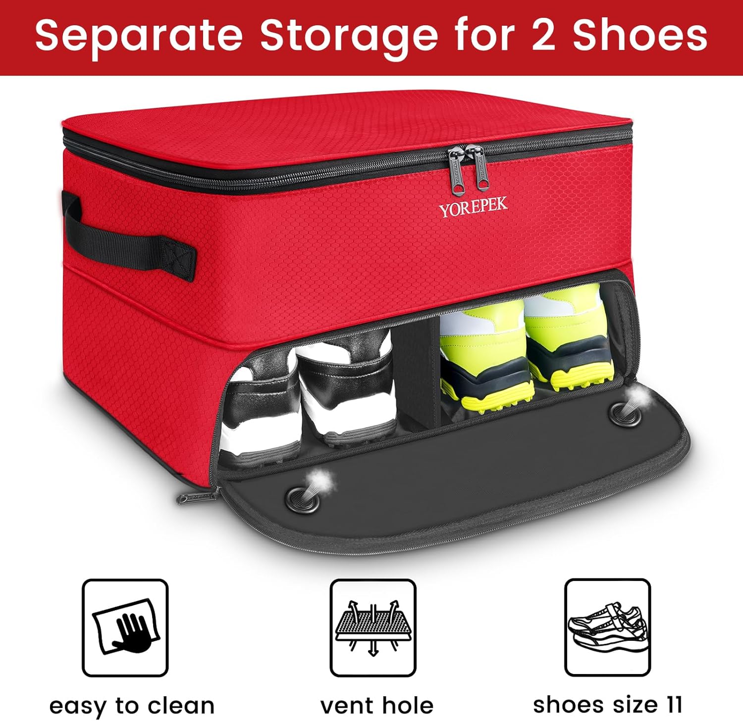 YOREPEK 2 Layer Golf Trunk Organizer, Waterproof Car Golf Locker with Separate Ventilated Compartment for 2 Pair Shoes, Golf Trunk Storage for Balls, Tees, Clothes, Gloves, Accessories, Golf Gifts