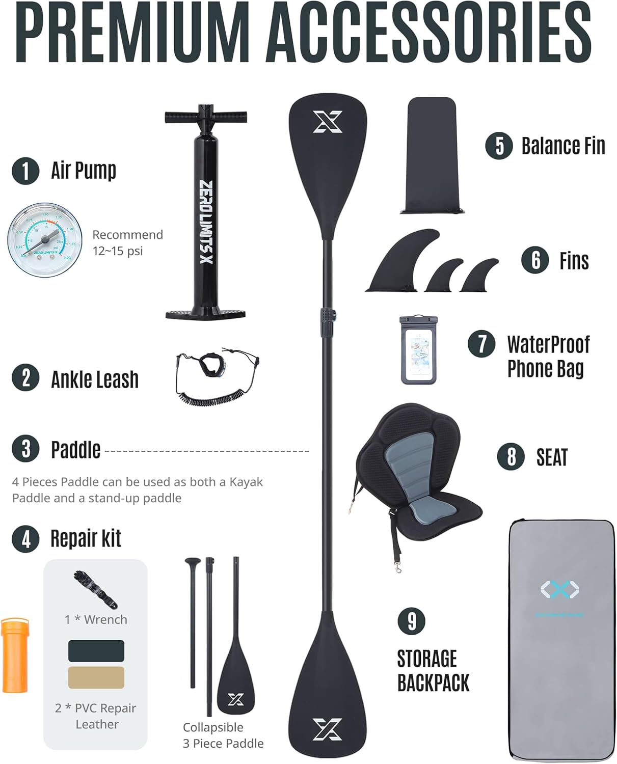 ZLX Super Wide 11'6 x 35 Inflatable Stand Up Paddle Board with Hand Pump for Adults & Youth - Super Stable Fins Design, Non-Slip Deck, Adjustable Paddle, Safety Leash, and Carry Bag