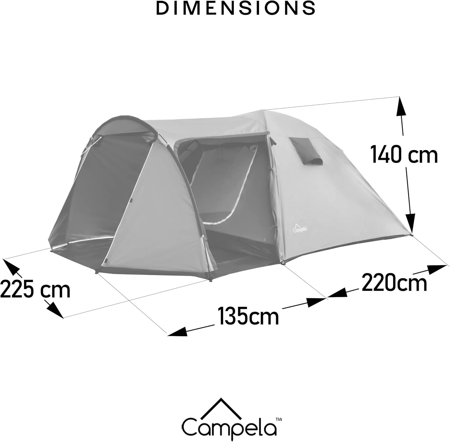 Campela Camping Tent, Family Camping Tent - 4 Person Camping Tent, Tropical-4 Model, Waterproof 3000m, Sealed Seams, CA0013