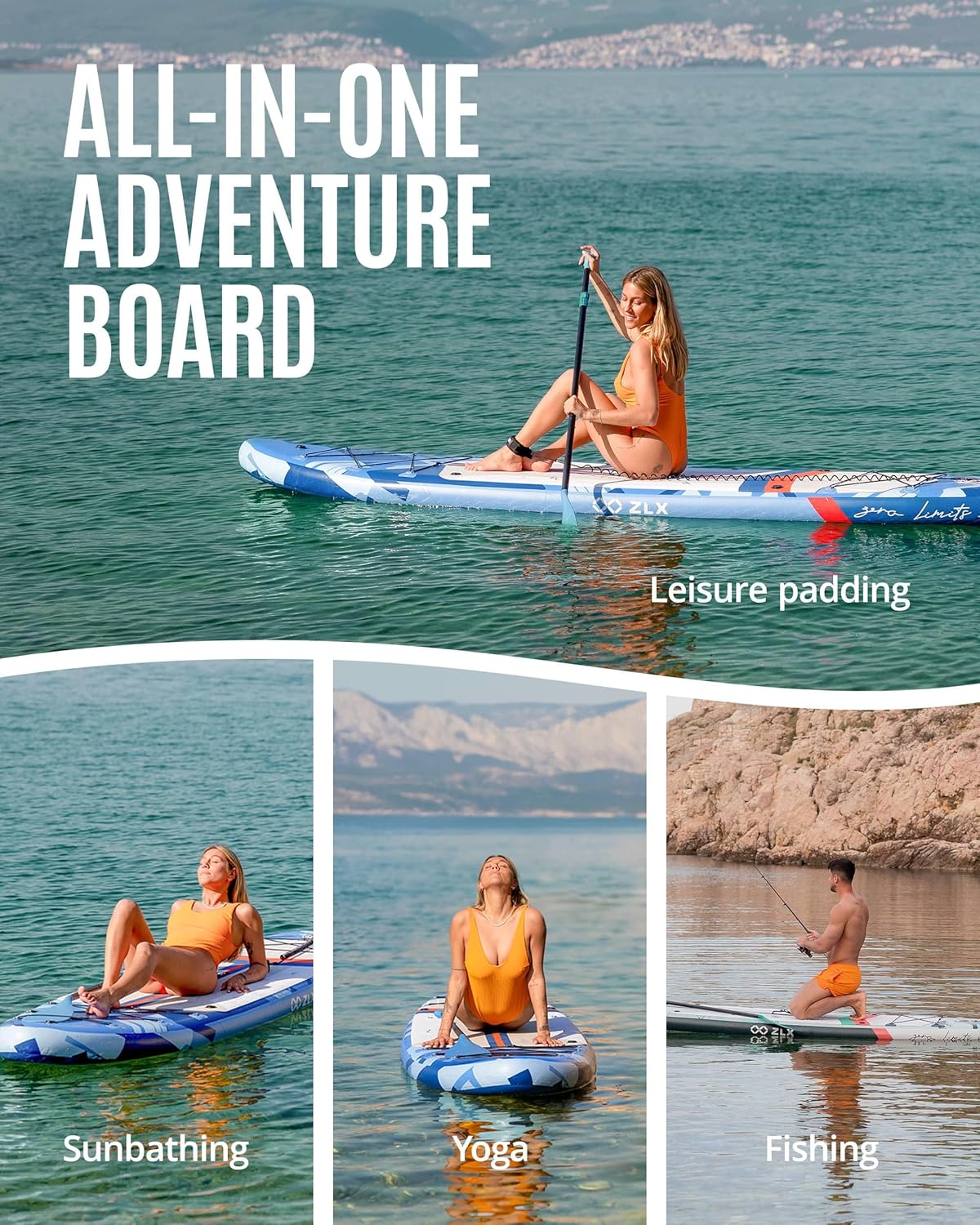 ZLX Super Wide 11'6 x 35 Inflatable Stand Up Paddle Board with Hand Pump for Adults & Youth - Super Stable Fins Design, Non-Slip Deck, Adjustable Paddle, Safety Leash, and Carry Bag