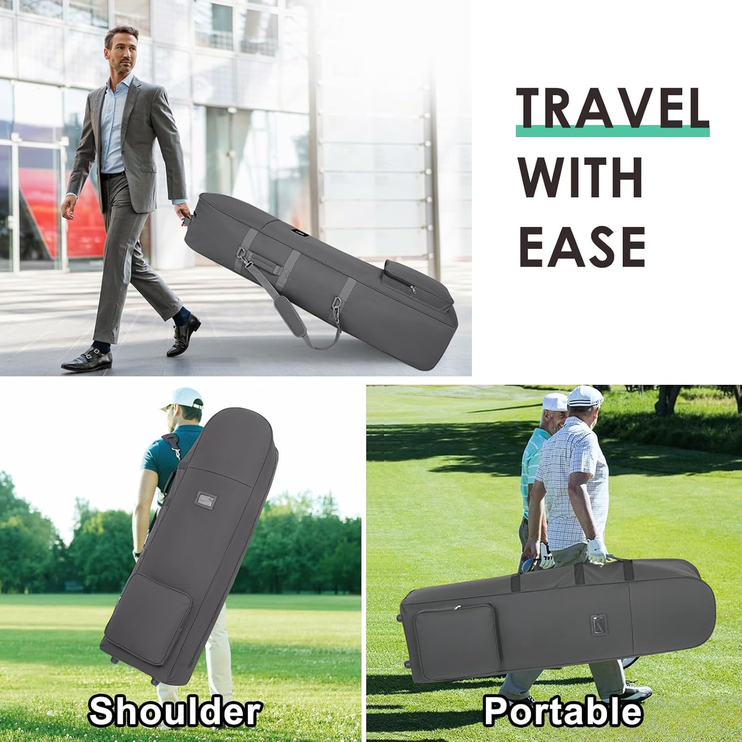 DAREKUKU Golf Travel Covers for Airlines with Detachable Shoulder Straps, Soft Foldable Golf Club Travel Bags, 900D Heavy Duty Oxford -Universal Size