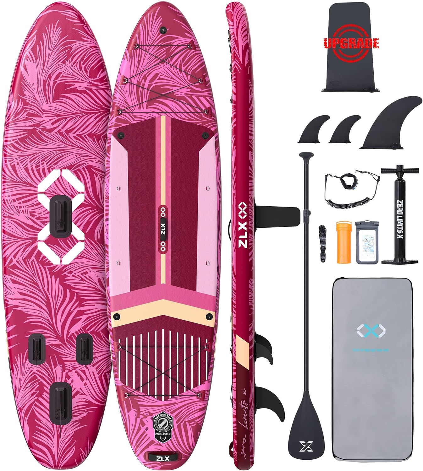 ZLX Super Wide 11'6 x 35 Inflatable Stand Up Paddle Board with Hand Pump for Adults & Youth - Super Stable Fins Design, Non-Slip Deck, Adjustable Paddle, Safety Leash, and Carry Bag