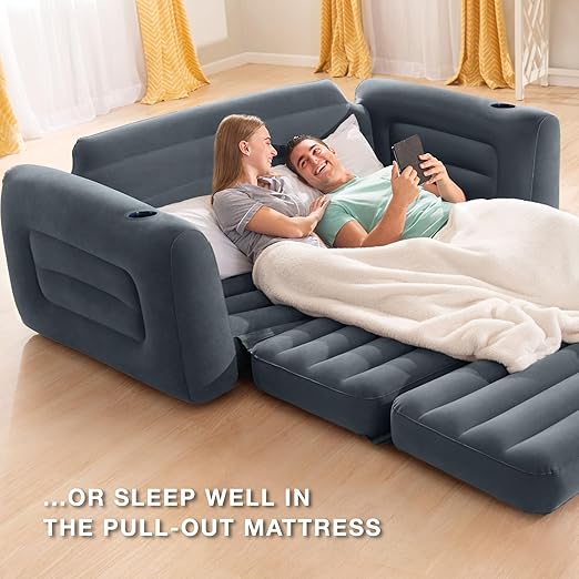 Intex 68575EP Inflatable Corner Sofa: L-Shaped – Indoor Use – 2-in-1 Valve – 880lb Weight Capacity – 101” x 80” x 30”