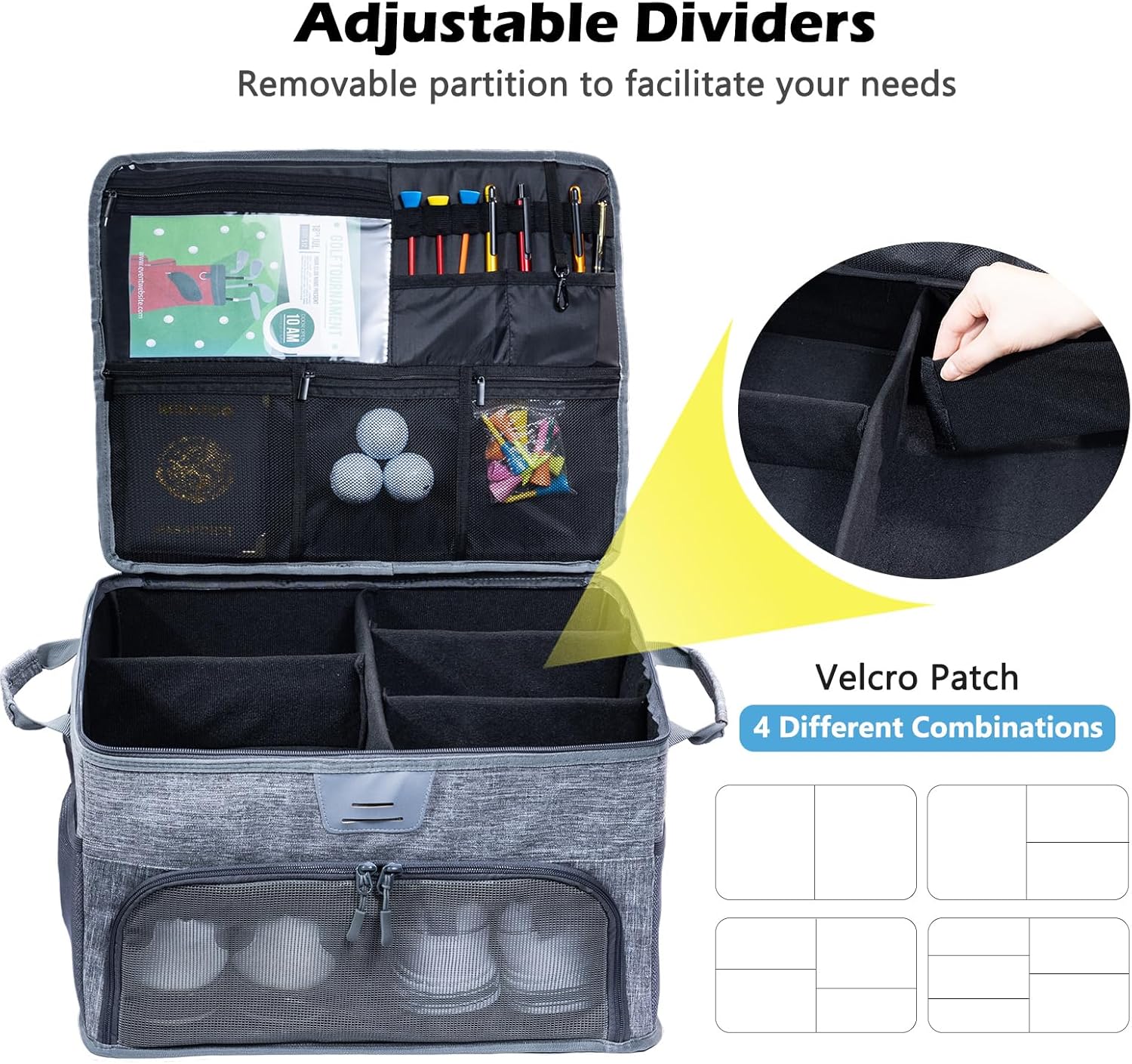 VIGEGARI Upgraded Golf Trunk Organizer Storage with Separate Compartment for 2 Pair Shoes Up to US Mens 16, Golf Car Locker Organizer for Golf Balls, Golf Gloves, Golf Accesories for Men, Golf Gifts