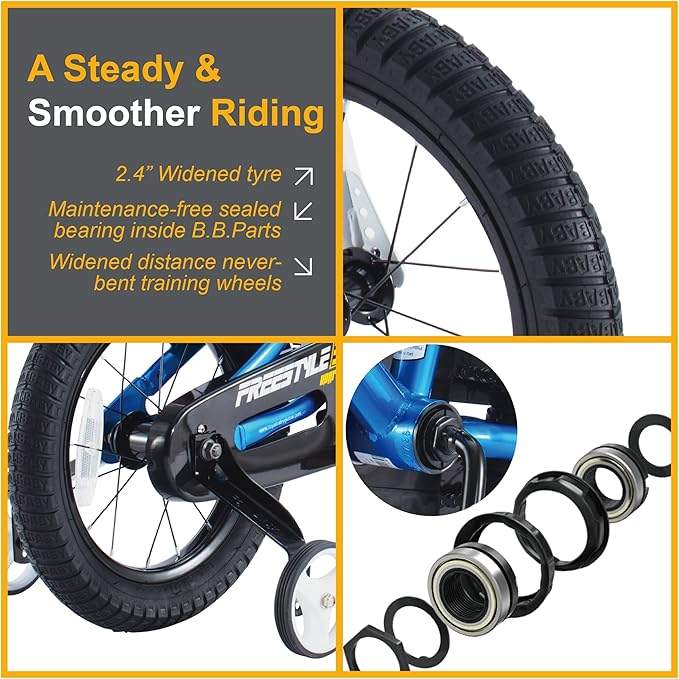 RoyalBaby Freestyle Kids Bike 12 14 16 18 20 Inch Bicycle, Training Wheels or Kickstand Available, for Boys Girls Ages 3+ Years, Multiple Colors