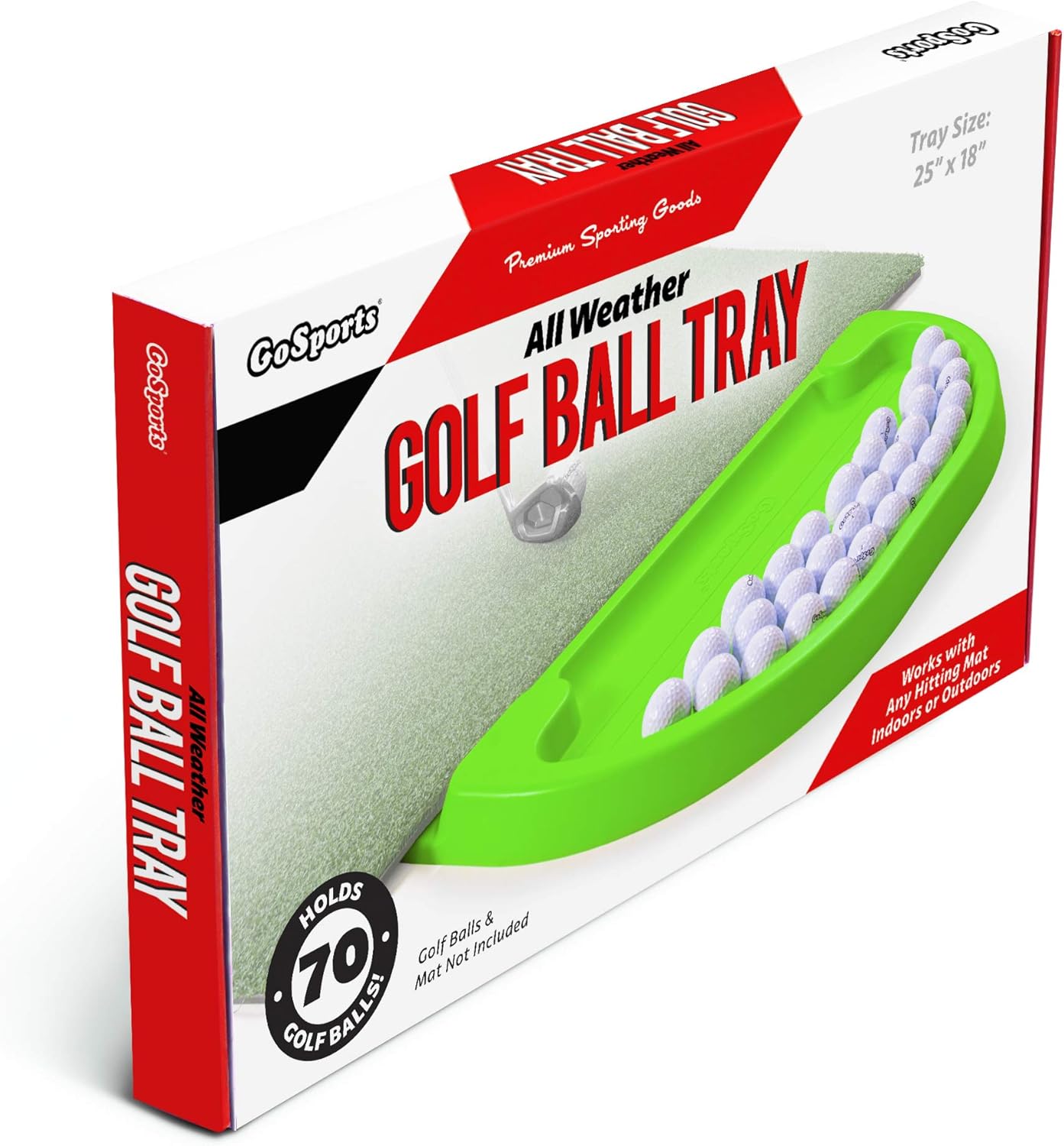GoSports All-Weather Golf Ball Tray - 70 Ball Capacity - Compatible with All Hitting Mats - Black or Green