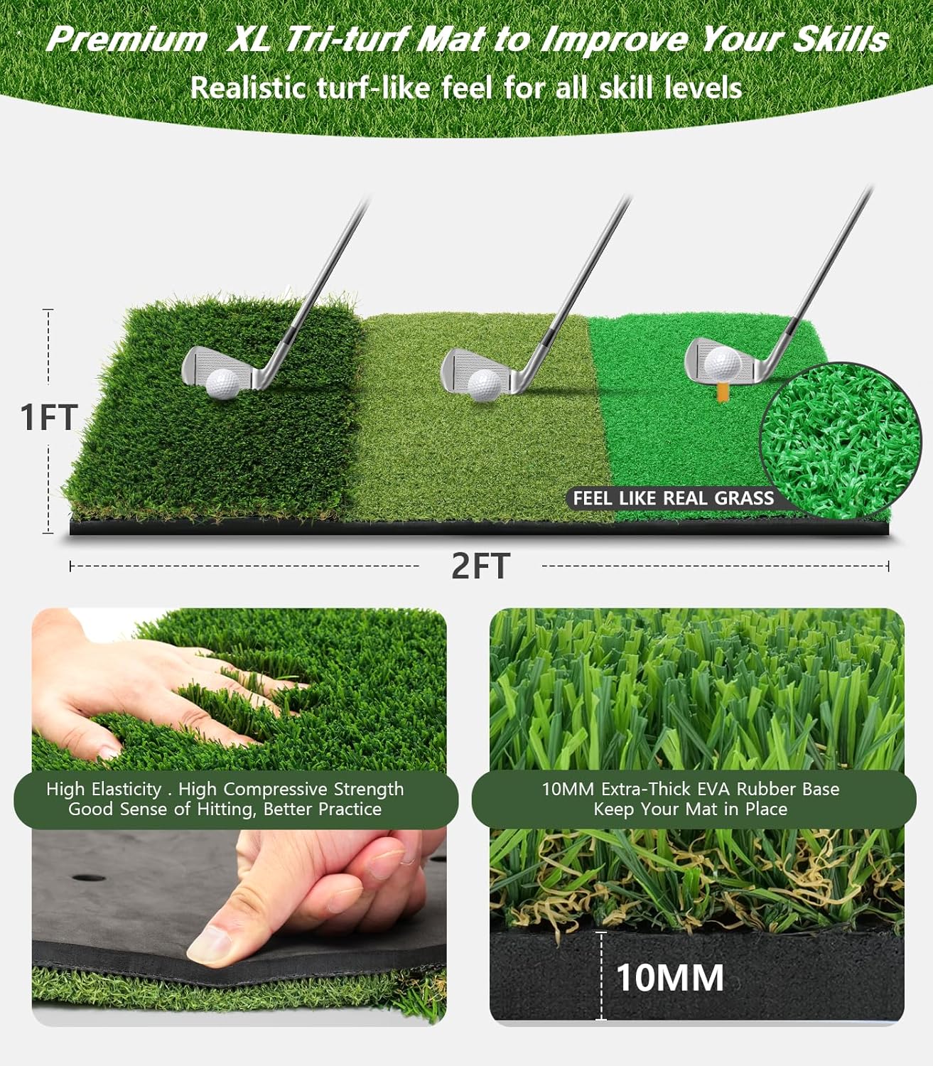 Golf Net, 10x7ft Golf Practice Net with Tri-Turf Golf Mat, All in 1 Home Golf Hitting Aid Nets for Backyard Driving Chipping Swing Training with Target/Mat/Balls/Tee/Bag - Gift for Men/Golf Lovers