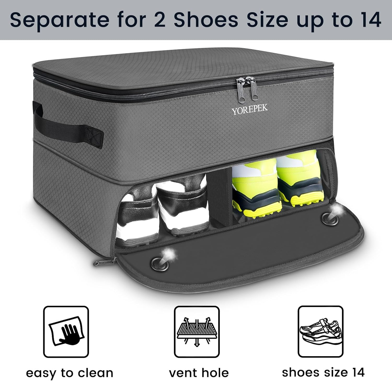 YOREPEK 2 Layer Golf Trunk Organizer, Waterproof Car Golf Locker with Separate Ventilated Compartment for 2 Pair Shoes, Golf Trunk Storage for Balls, Tees, Clothes, Gloves, Accessories, Golf Gifts