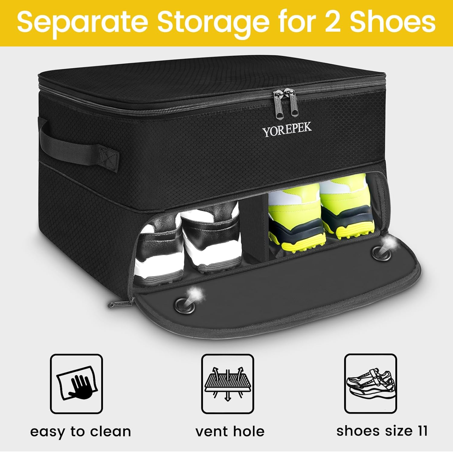 YOREPEK 2 Layer Golf Trunk Organizer, Waterproof Car Golf Locker with Separate Ventilated Compartment for 2 Pair Shoes, Golf Trunk Storage for Balls, Tees, Clothes, Gloves, Accessories, Golf Gifts