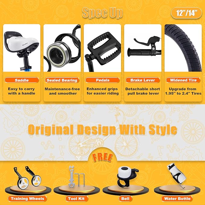 RoyalBaby Freestyle Kids Bike 12 14 16 18 20 Inch Bicycle, Training Wheels or Kickstand Available, for Boys Girls Ages 3+ Years, Multiple Colors