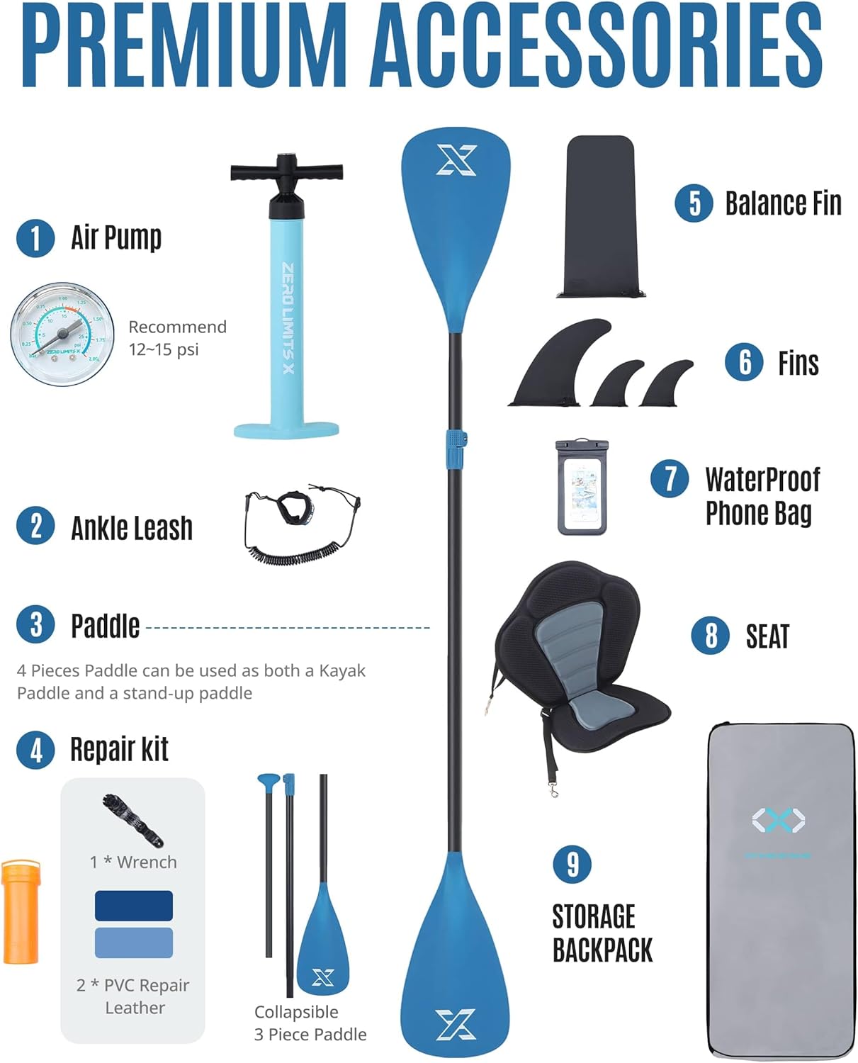 ZLX Super Wide 11'6 x 35 Inflatable Stand Up Paddle Board with Hand Pump for Adults & Youth - Super Stable Fins Design, Non-Slip Deck, Adjustable Paddle, Safety Leash, and Carry Bag