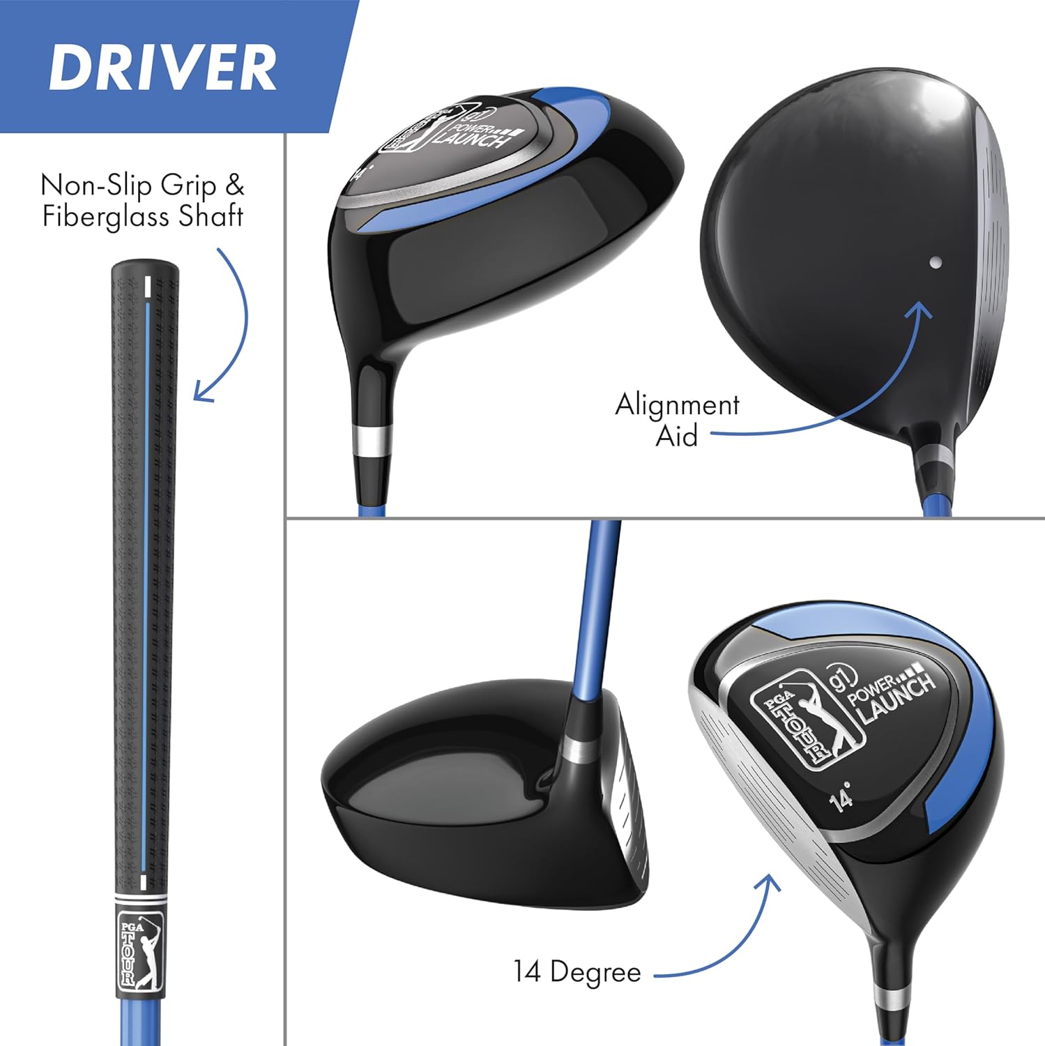 PGA Tour G1 Series Blue Kids Golf Club Set | Right and Left Handed Options | Golf Clubs and Sets for Height 4'8-5'2 | Complete Golf Club Sets w/a Golf Driver, Putter & Golf Bag
