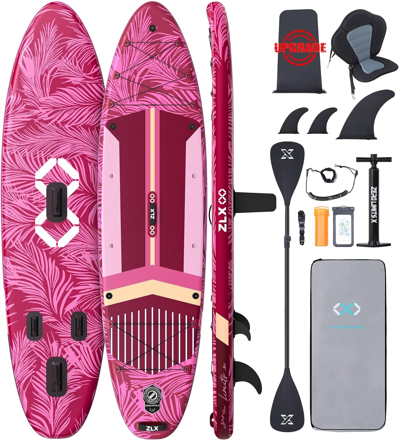 ZLX Super Wide 11'6 x 35 Inflatable Stand Up Paddle Board with Hand Pump for Adults & Youth - Super Stable Fins Design, Non-Slip Deck, Adjustable Paddle, Safety Leash, and Carry Bag