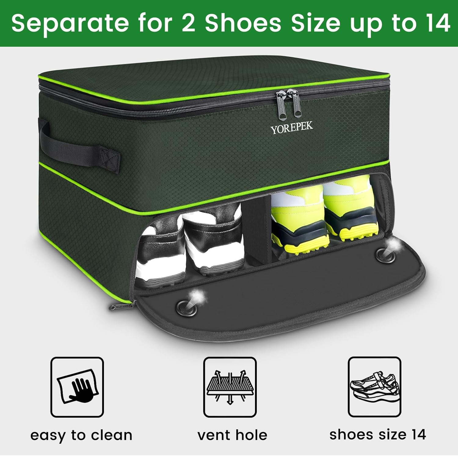 YOREPEK 2 Layer Golf Trunk Organizer, Waterproof Car Golf Locker with Separate Ventilated Compartment for 2 Pair Shoes, Golf Trunk Storage for Balls, Tees, Clothes, Gloves, Accessories, Golf Gifts