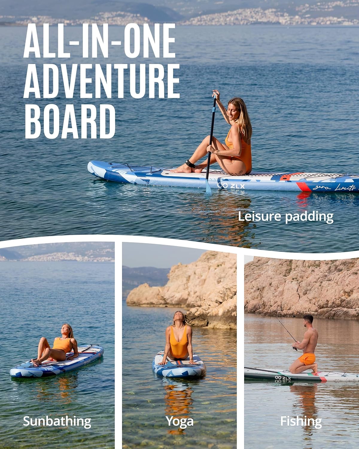 ZLX Super Wide 11'6 x 35 Inflatable Stand Up Paddle Board with Hand Pump for Adults & Youth - Super Stable Fins Design, Non-Slip Deck, Adjustable Paddle, Safety Leash, and Carry Bag