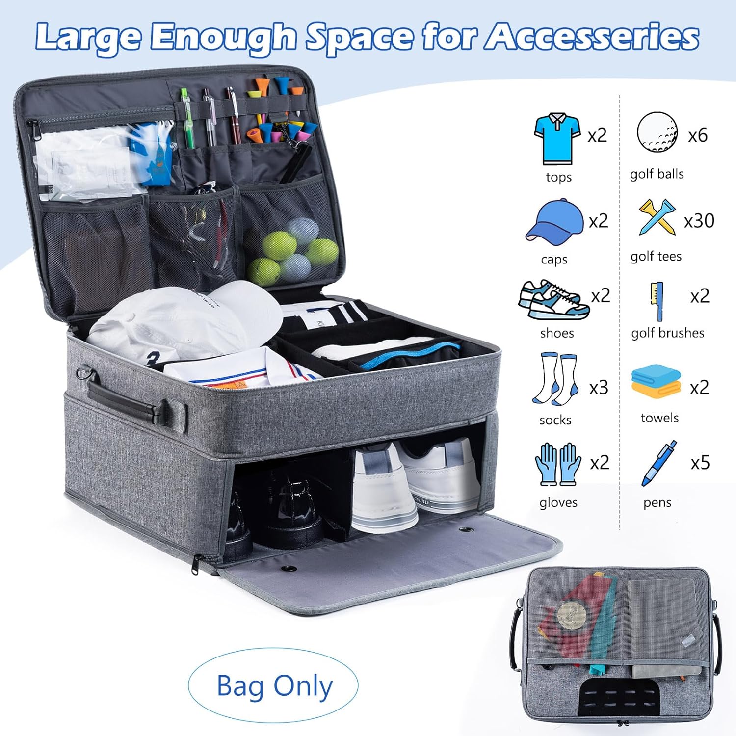 VIGEGARI Upgraded Golf Trunk Organizer Storage with Separate Compartment for 2 Pair Shoes Up to US Mens 16, Golf Car Locker Organizer for Golf Balls, Golf Gloves, Golf Accesories for Men, Golf Gifts