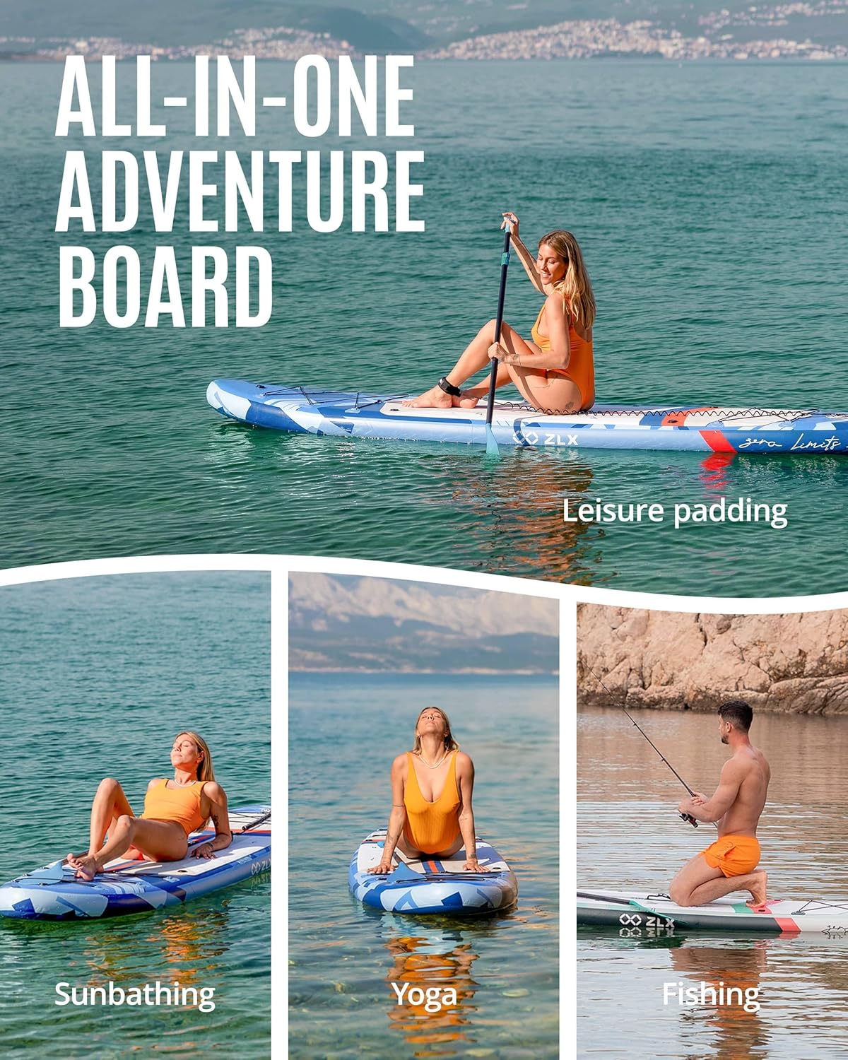 ZLX Super Wide 11'6 x 35 Inflatable Stand Up Paddle Board with Hand Pump for Adults & Youth - Super Stable Fins Design, Non-Slip Deck, Adjustable Paddle, Safety Leash, and Carry Bag