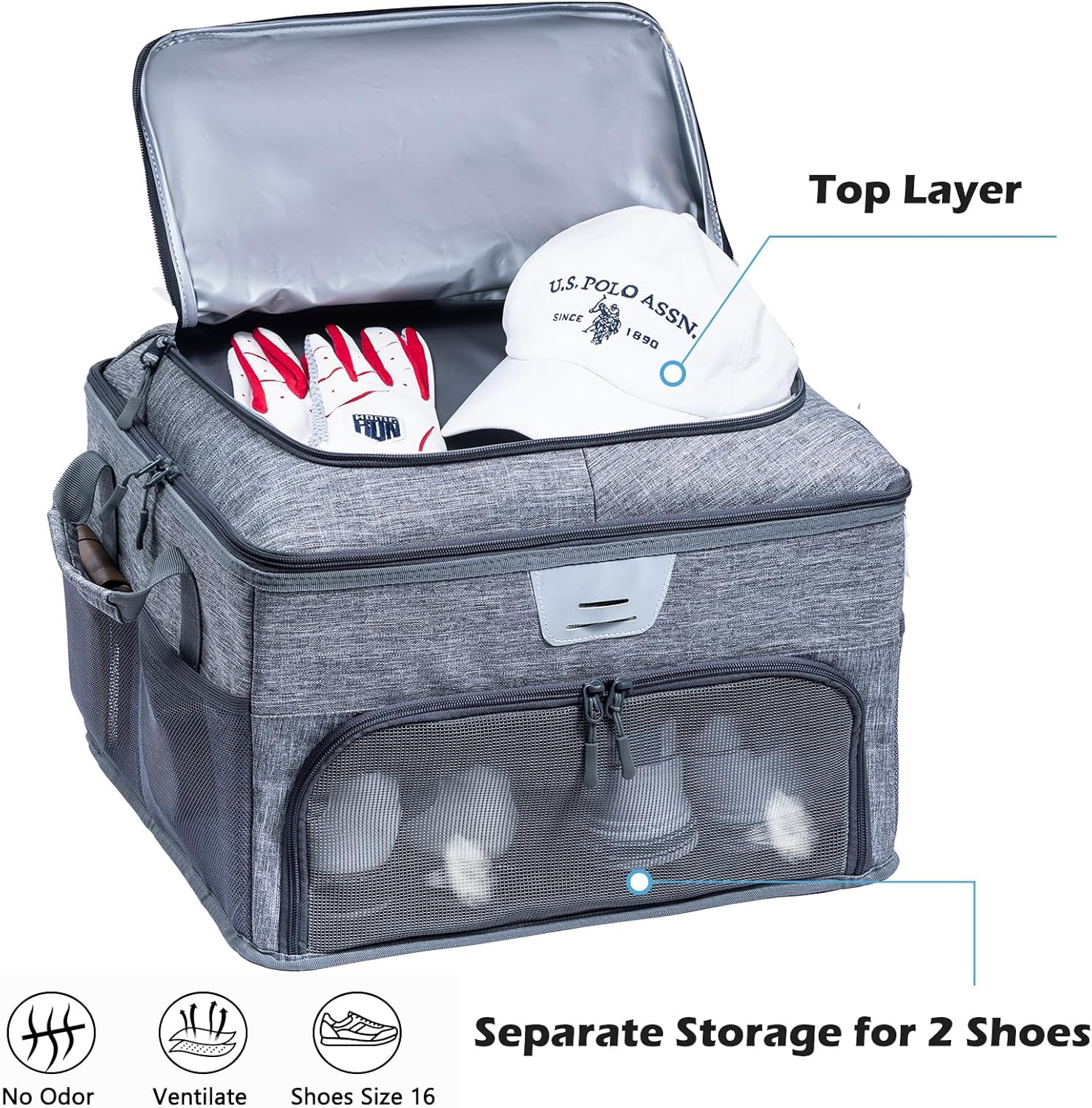 VIGEGARI Upgraded Golf Trunk Organizer Storage with Separate Compartment for 2 Pair Shoes Up to US Mens 16, Golf Car Locker Organizer for Golf Balls, Golf Gloves, Golf Accesories for Men, Golf Gifts